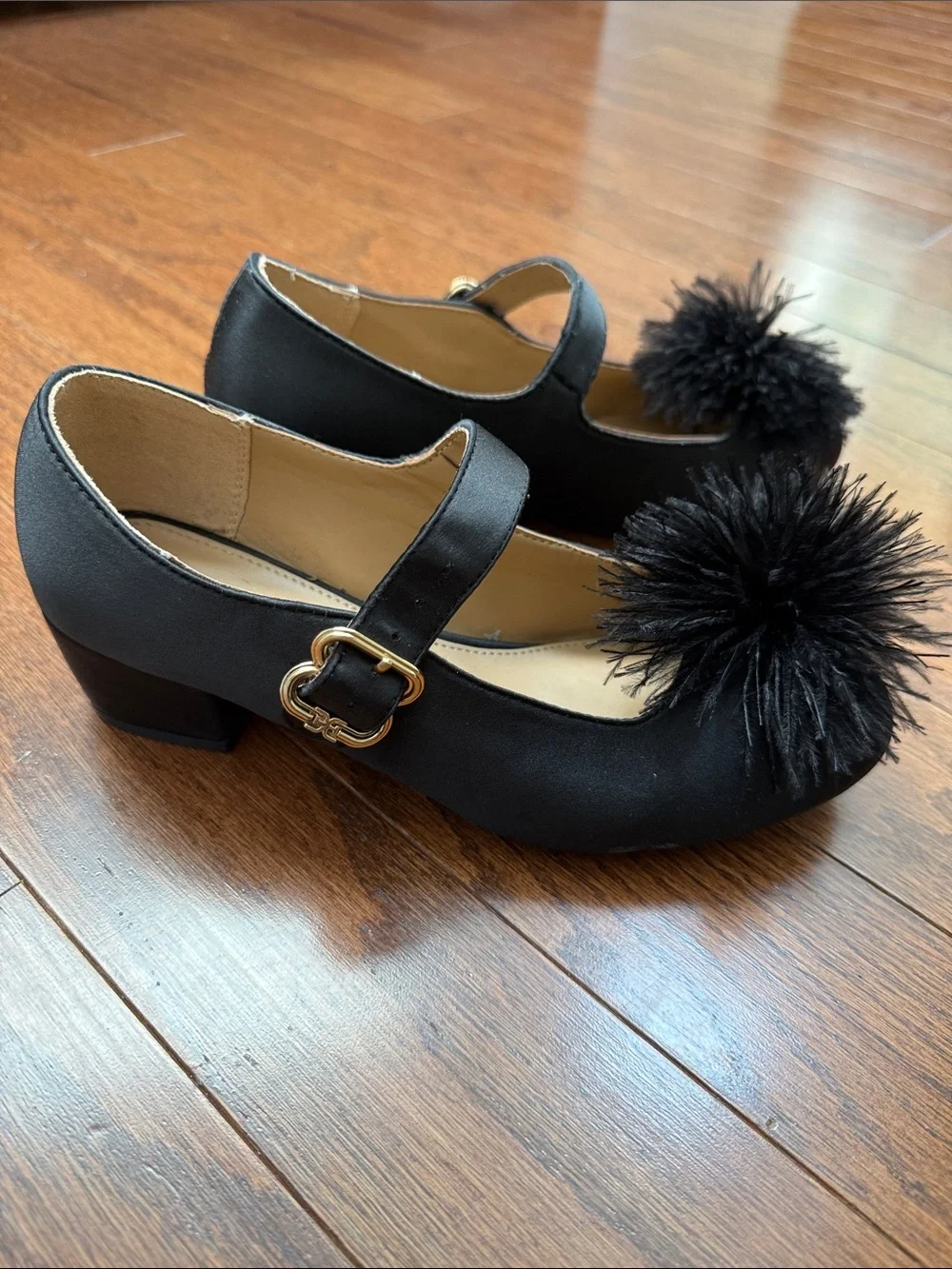 Girls Sam Edelman Black Pom Mary Jane Heel Dress Shoes
